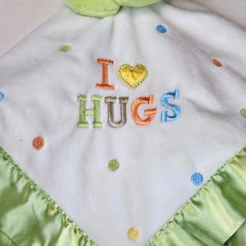 Carter's Frog Rattle I love hugs white  green  polka dots
